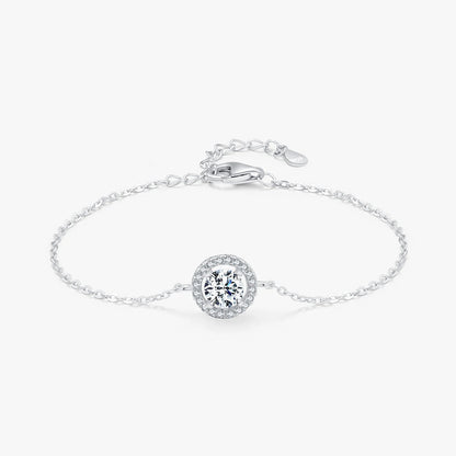 925 Sterling Silver  Round Sparkling CZ Link Chain Charm Bracelet for Women