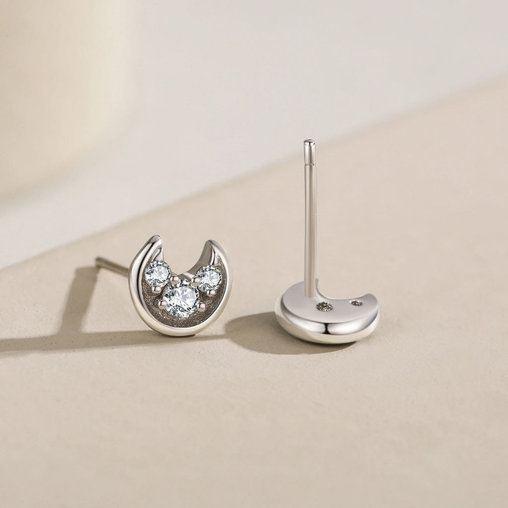 925 Sterling Silver Moon Stud Earrings - Kimiko