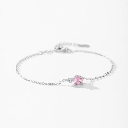 925 Sterling Silver New Valentine's Romantic Pink Zircon Chain Bracelet