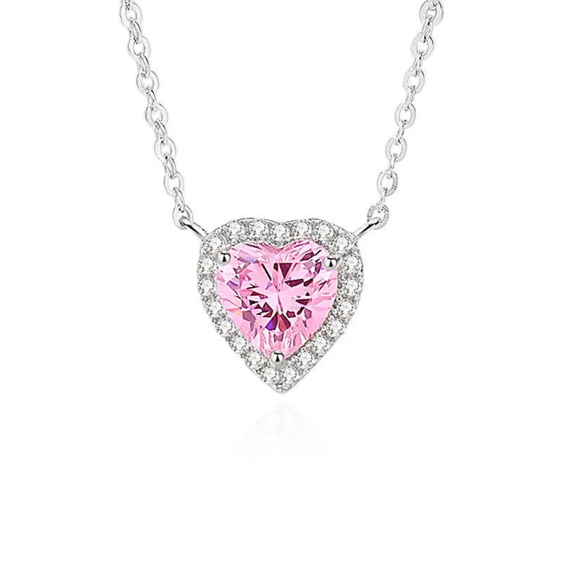 925 Silver Pink Heart Zircon Luxury Pendant