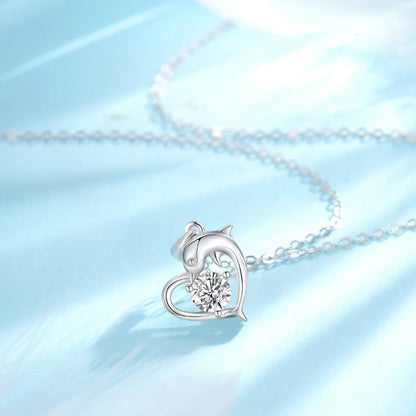 925 Sterling Silver Ocean Dolphin Heart Pendant