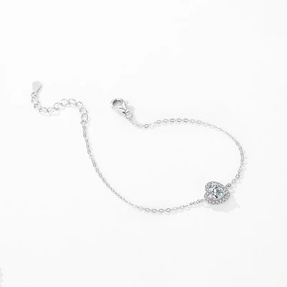925 Sterling Silver Elegant Heart Zirconia Link Chain Charm Bracelet