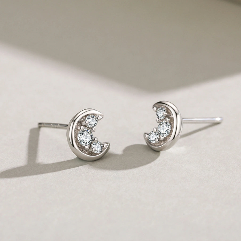925 Sterling Silver Moon Stud Earrings - Kimiko