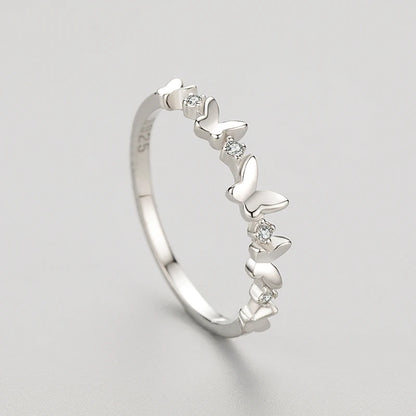 925 Sterling Silver Clear Zircon Butterfly Finger Ring