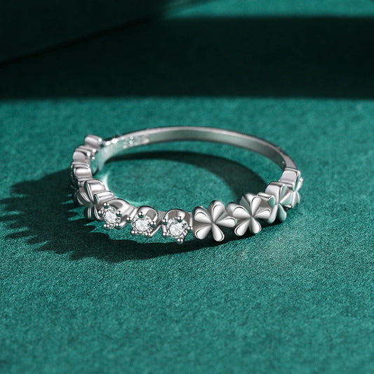 925 Sterling Silver Fashion Clear CZ Daisy Flower Line Stackable Rings