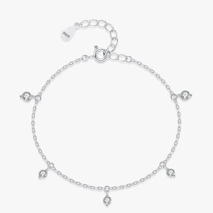 925 Sterling Silver Round Shiny Zircon Pendant Link Bracelet for Women