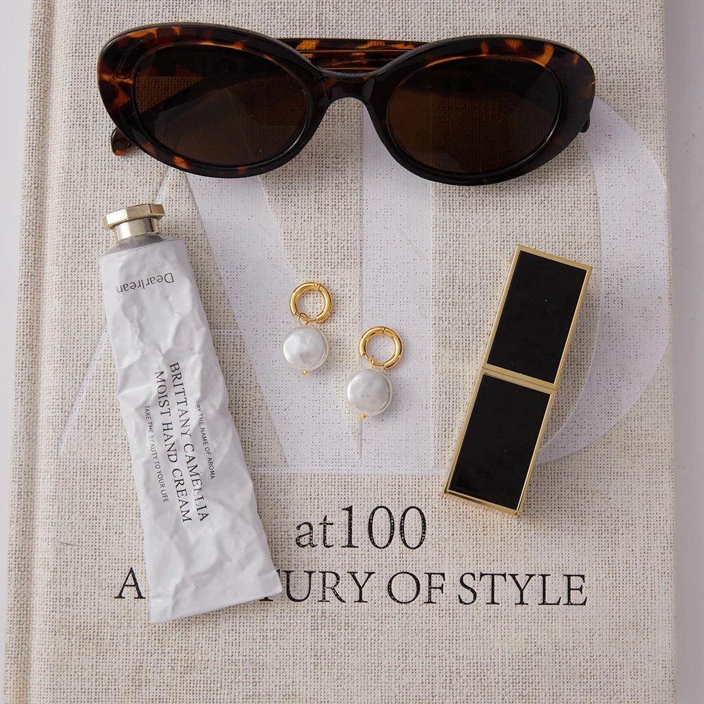 Glass Pearl Smooth Hoop Huggie Earrings - Kimiko