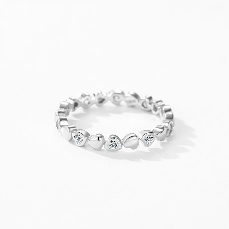 925 Sterling Silver Charm Romantic Heart Zirconia Finger Rings