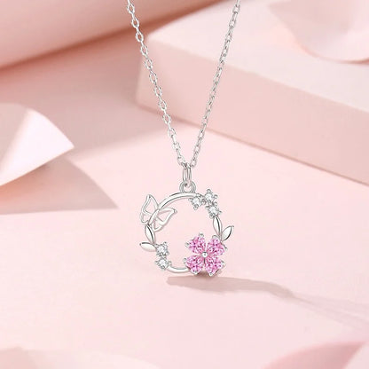 925 Silver Butterfly Wreath Necklace