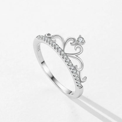 925 Sterling Silver Fashion Elegant Clear CZ Crown Finger Ring