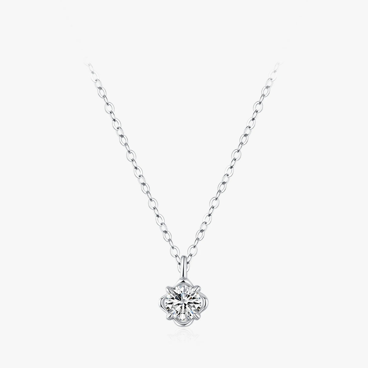 925 Sterling Silver Zircon Flower Pendant Necklace