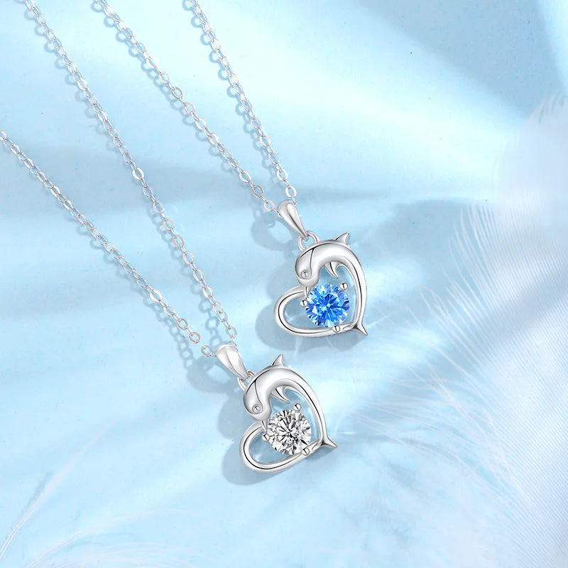925 Sterling Silver Ocean Dolphin Heart Pendant
