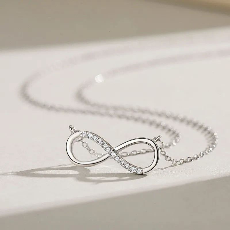 925 Sterling Silver Pave Zircons Infinity Pendant Necklace