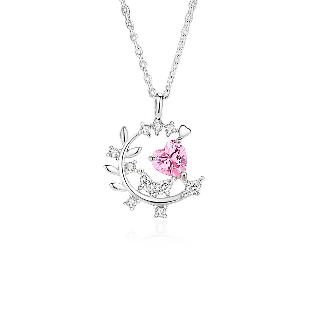 925 Silver Heart-Shaped Pink Zircon Necklace