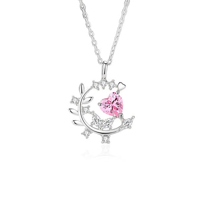 925 Silver Heart-Shaped Pink Zircon Necklace