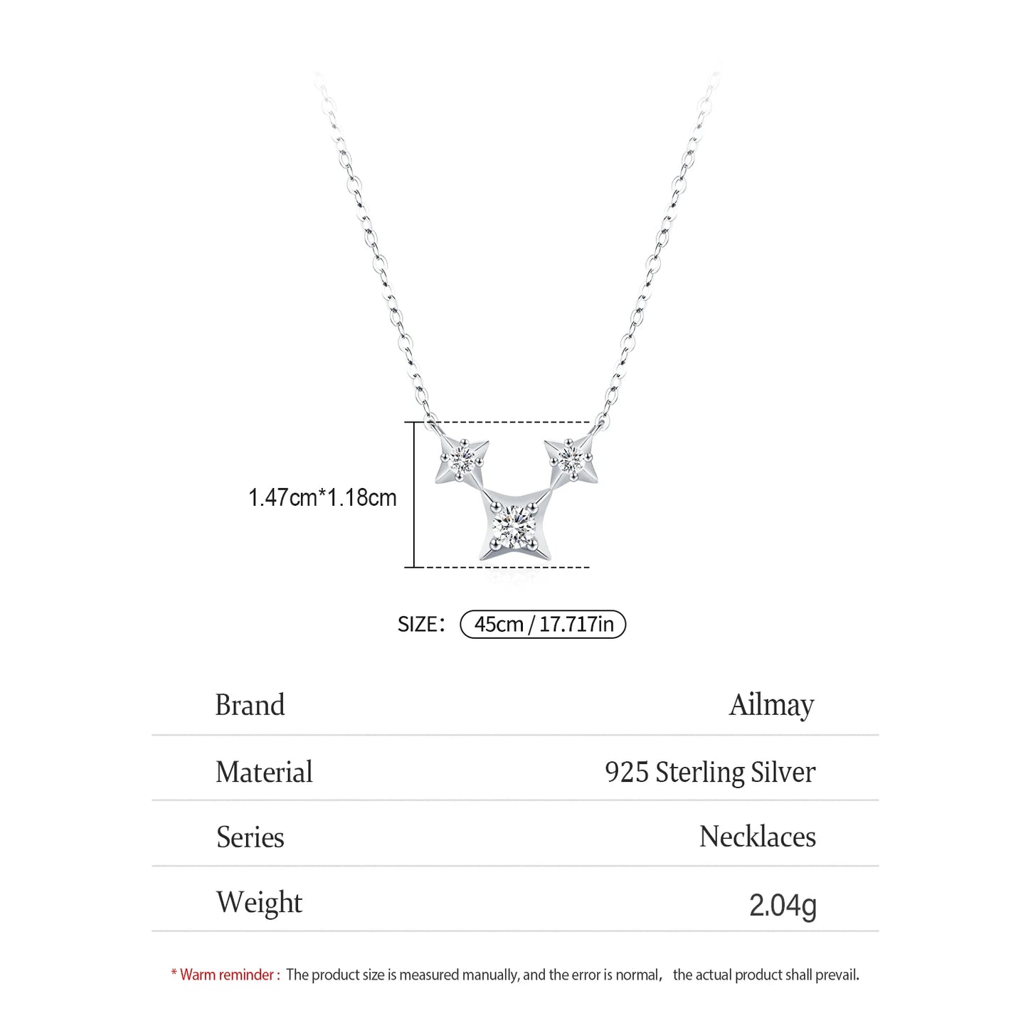 925 Sterling Silver Inlaid Zircon Cute Shiny Star Necklaces