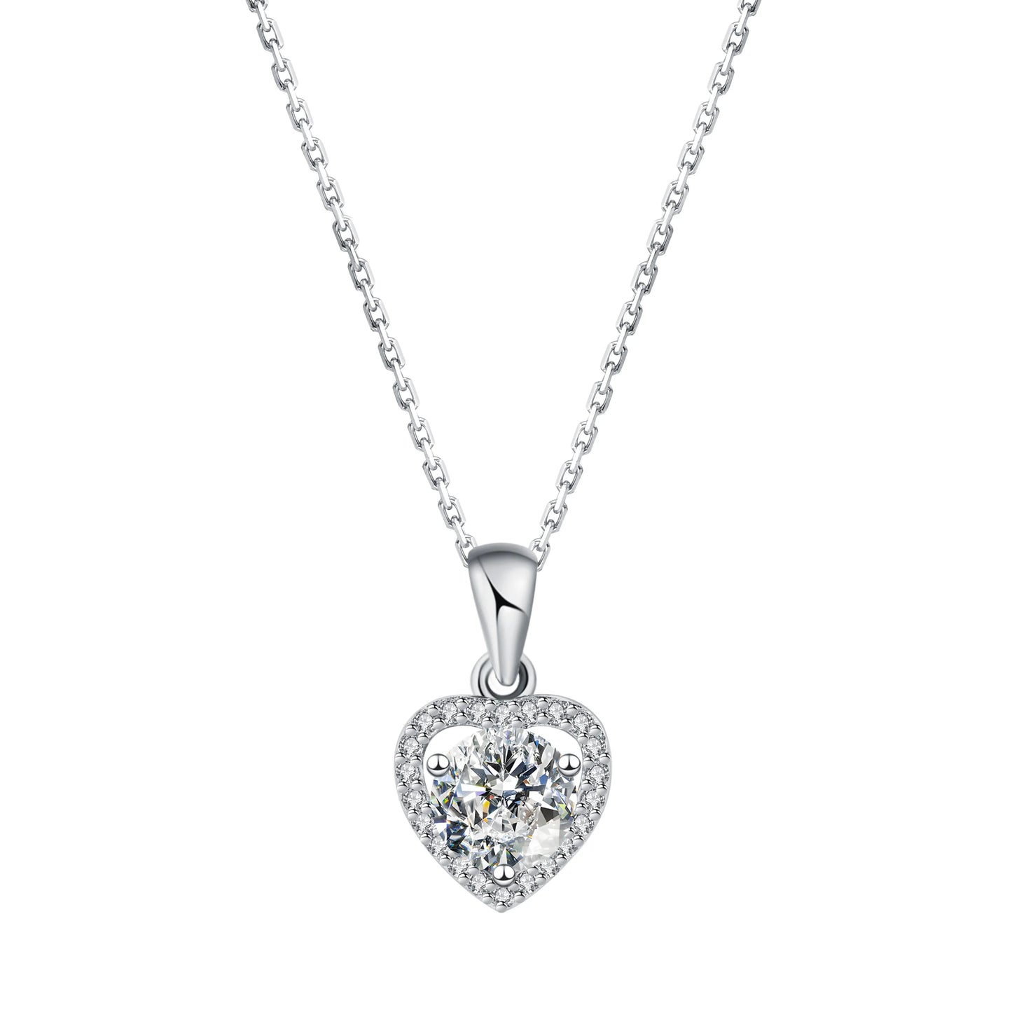 925 Sterling Silver 5A Round Cubic Zirconia Heart Pendant Women