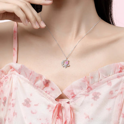 925 Silver Heart-Shaped Pink Zircon Necklace