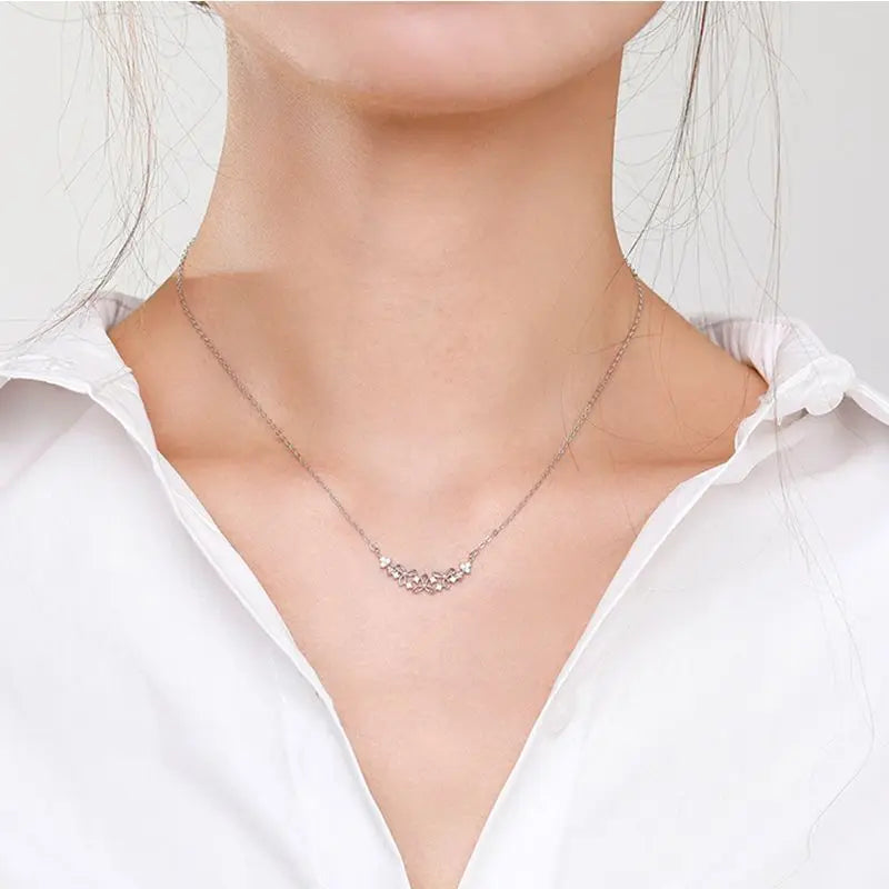 925 Sterling Silver Zircons Flowers Pendant Necklace