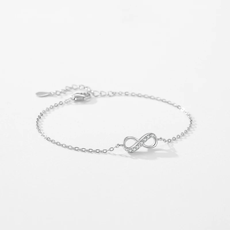 925 Sterling Silver Romantic Infinite Love Zirconia Link Chain Bracelet