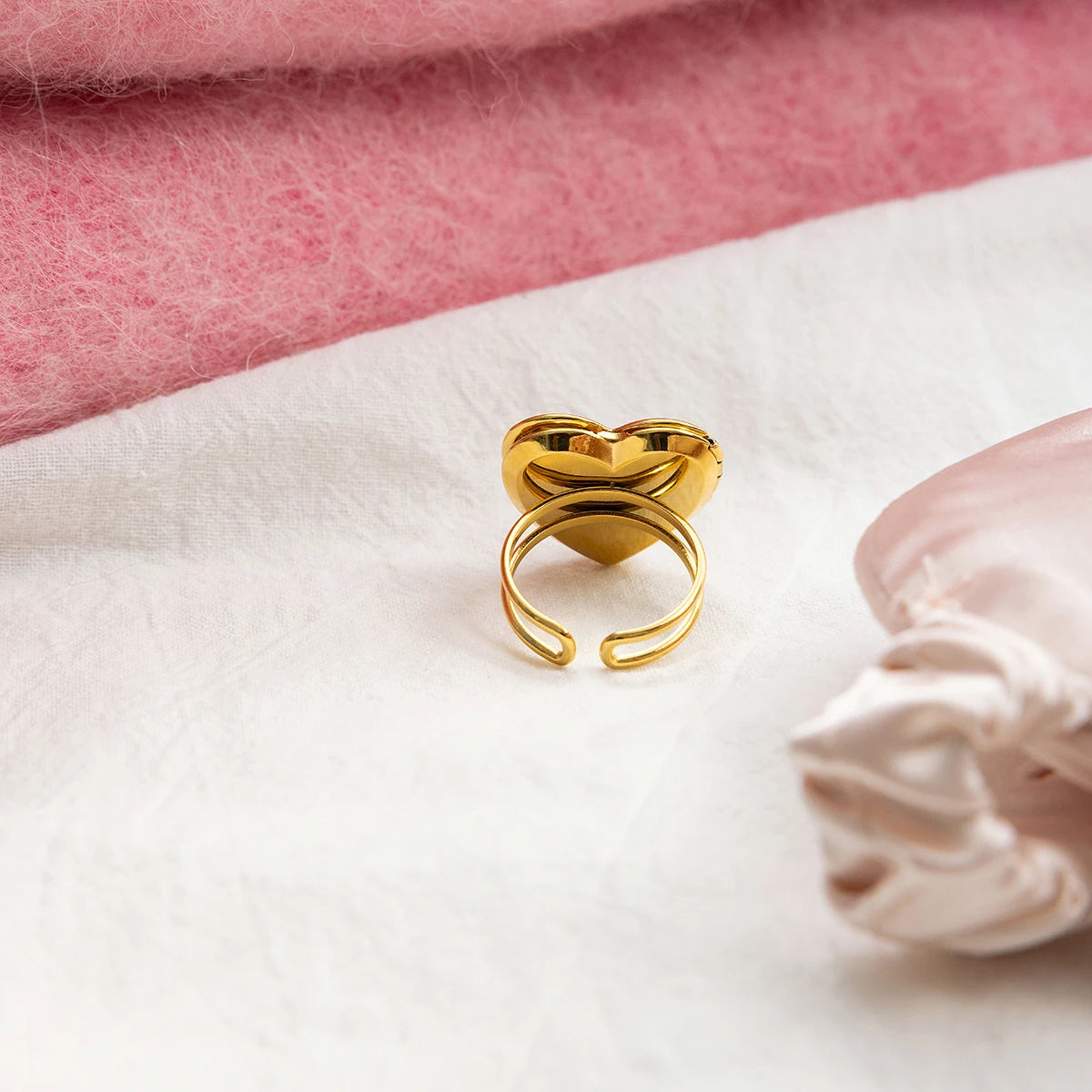 Heart Enamel Dried Flower Adjustable Open Ring