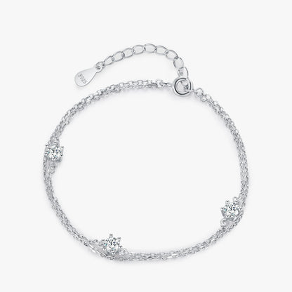 925 Sterling Silver Dainty Simple Shiny Zircon Double Layers Bracelet