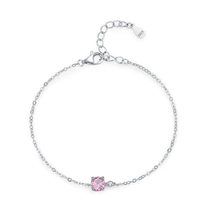925 Sterling Silver New Valentine's Romantic Pink Zircon Chain Bracelet
