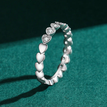 925 Sterling Silver Shiny Clear CZ Romantic Heart Stackable Finger Ring