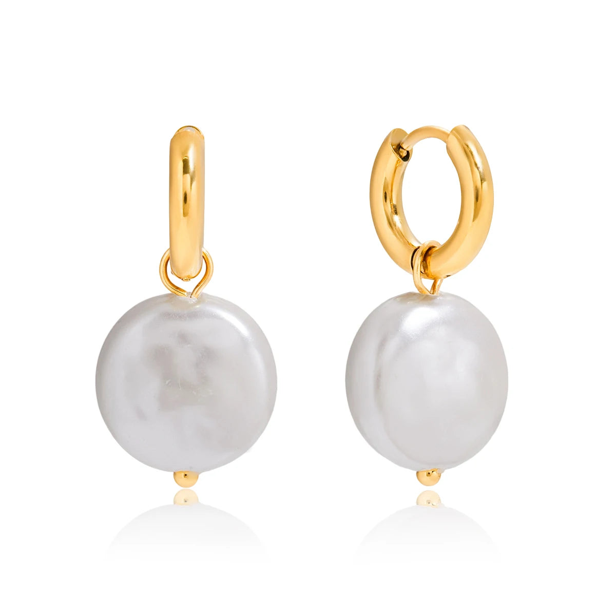 Glass Pearl Smooth Hoop Huggie Earrings - Kimiko