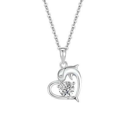925 Sterling Silver Ocean Dolphin Heart Pendant