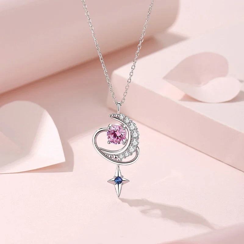 S925 Silver Red Book Moon Star Pendant