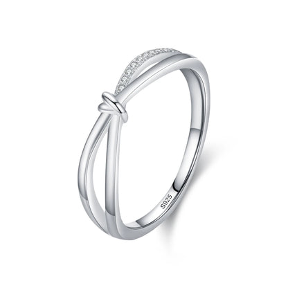 925 Sterling Silver Fashion Geometric Cross Line Finger Ring