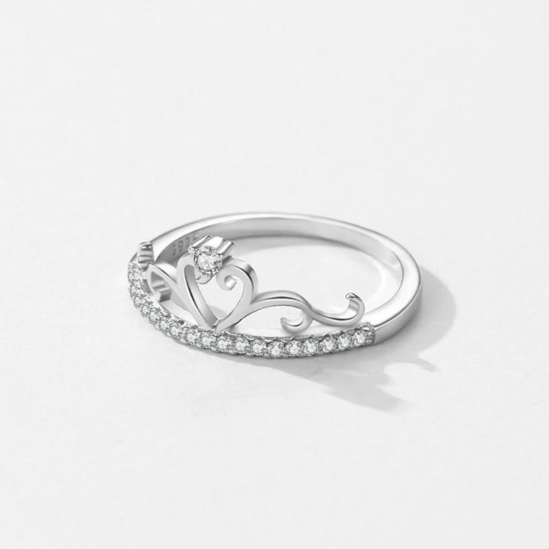 925 Sterling Silver Fashion Elegant Clear CZ Crown Finger Ring