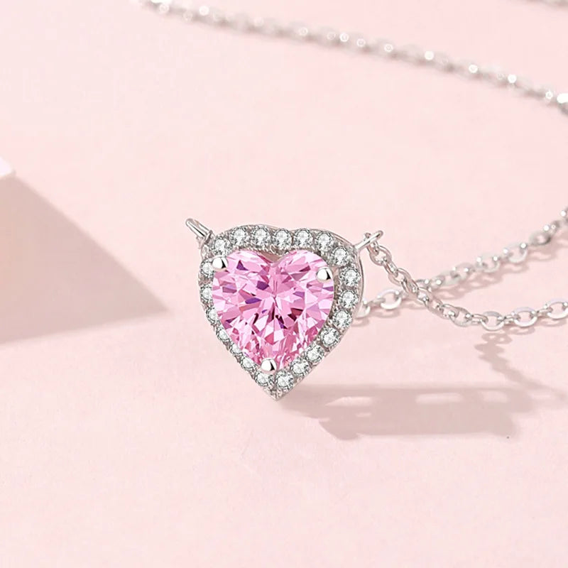 925 Silver Pink Heart Zircon Luxury Pendant
