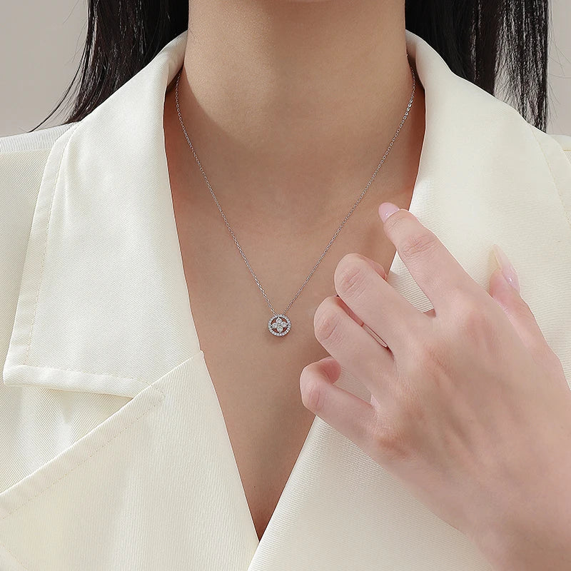 925 Sterling Silver Jewelry Shiny Four-leaf Clover Necklace