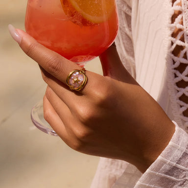 Pink Crushed Shell Square Starfish Open Rings