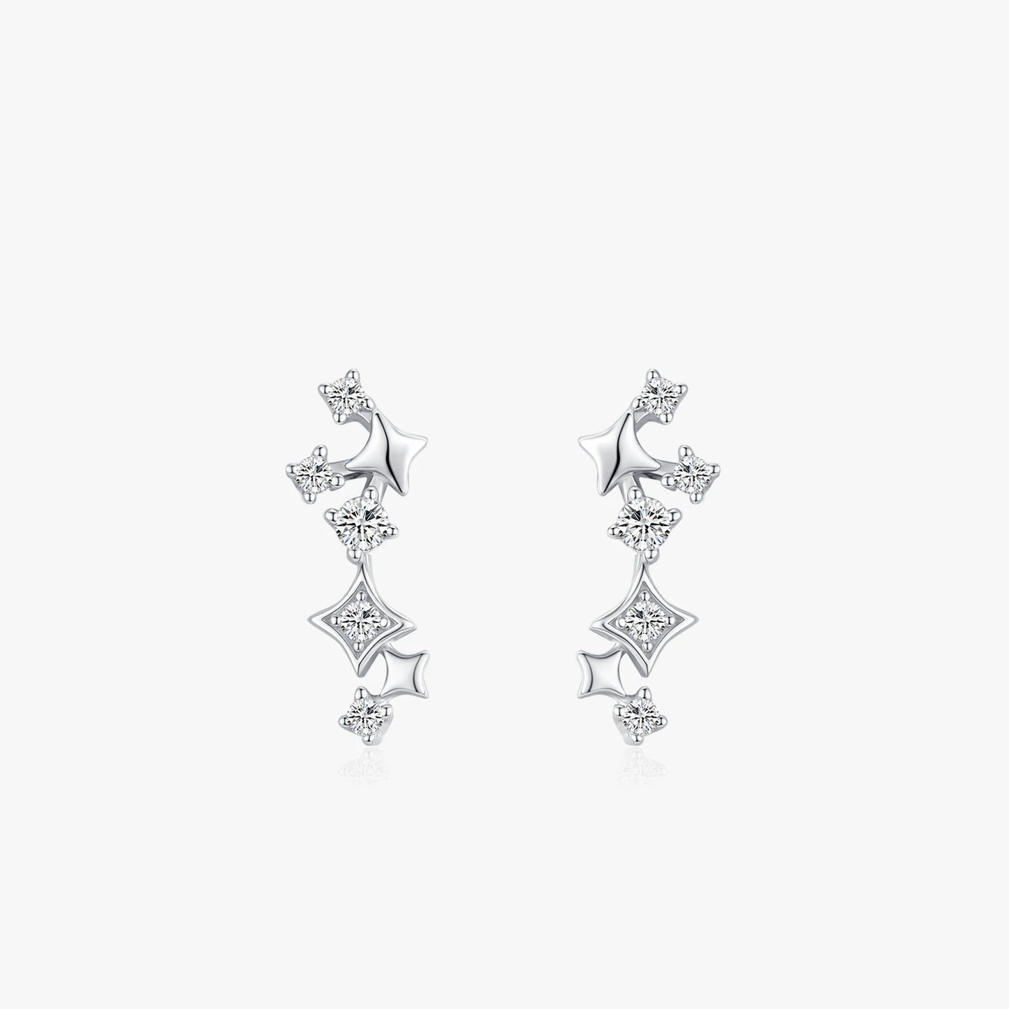 925 Sterling Silver Shiny Zircon Star Long Stud Earrings