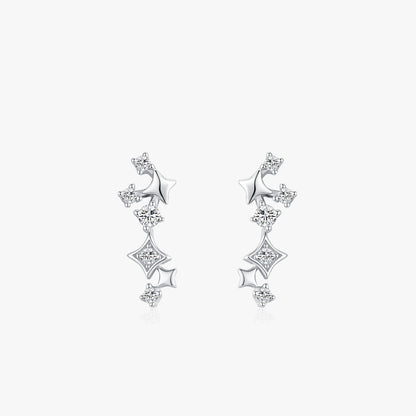 925 Sterling Silver Shiny Zircon Star Long Stud Earrings