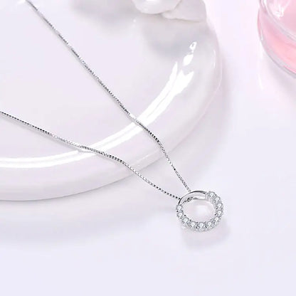 925 Sterling Silver 5A Cubic Zircon Round Pendant Women