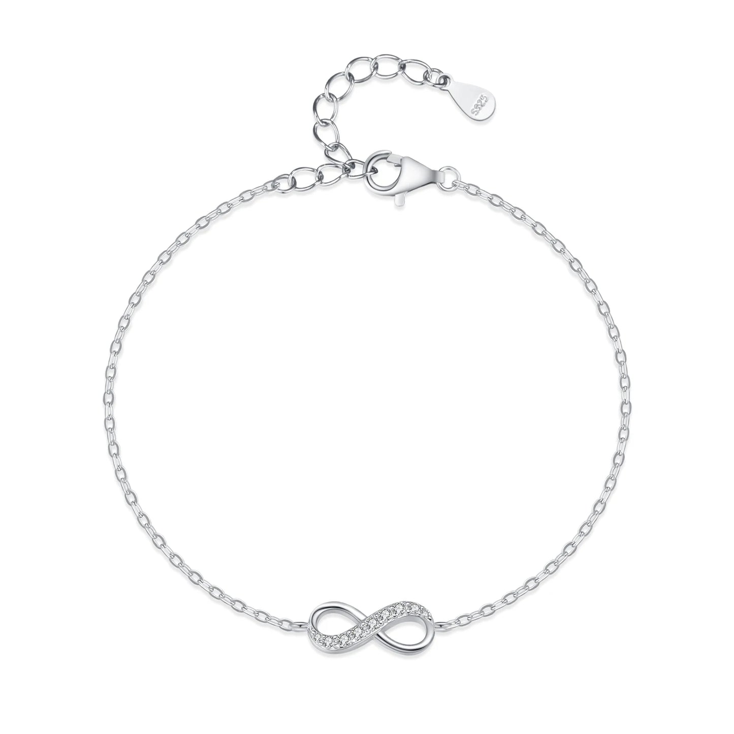 925 Sterling Silver Romantic Infinite Love Zirconia Link Chain Bracelet