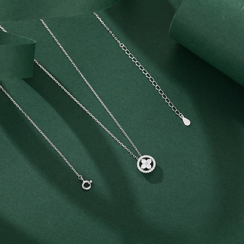 925 Sterling Silver Jewelry Shiny Four-leaf Clover Necklace