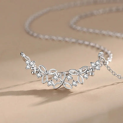 925 Sterling Silver Zircons Flowers Pendant Necklace
