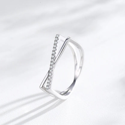 925 Sterling Silver Fashion Geometric Cross Line Cubic Zirconia Finger Ring