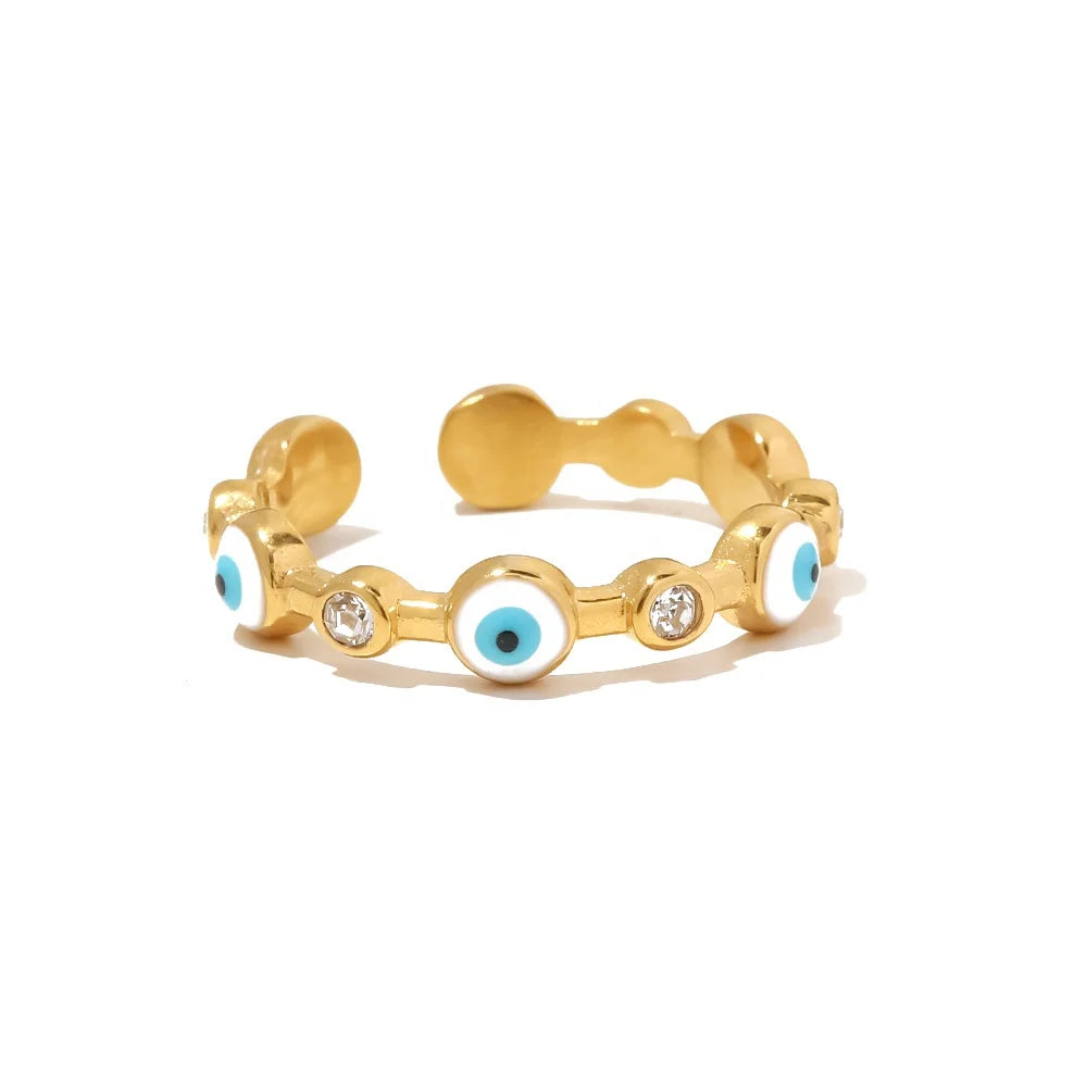 Evil Eyes Enameled Clear Cubic Zirconia Opening Rings