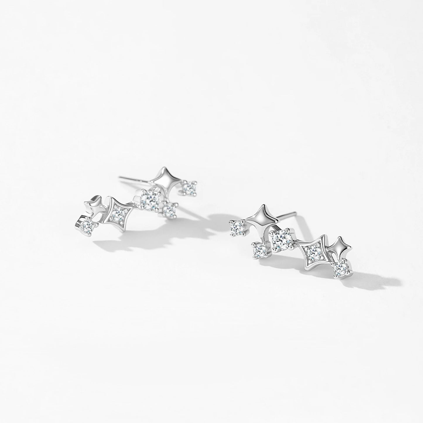 925 Sterling Silver Shiny Zircon Star Long Stud Earrings