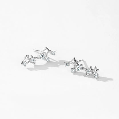 925 Sterling Silver Shiny Zircon Star Long Stud Earrings
