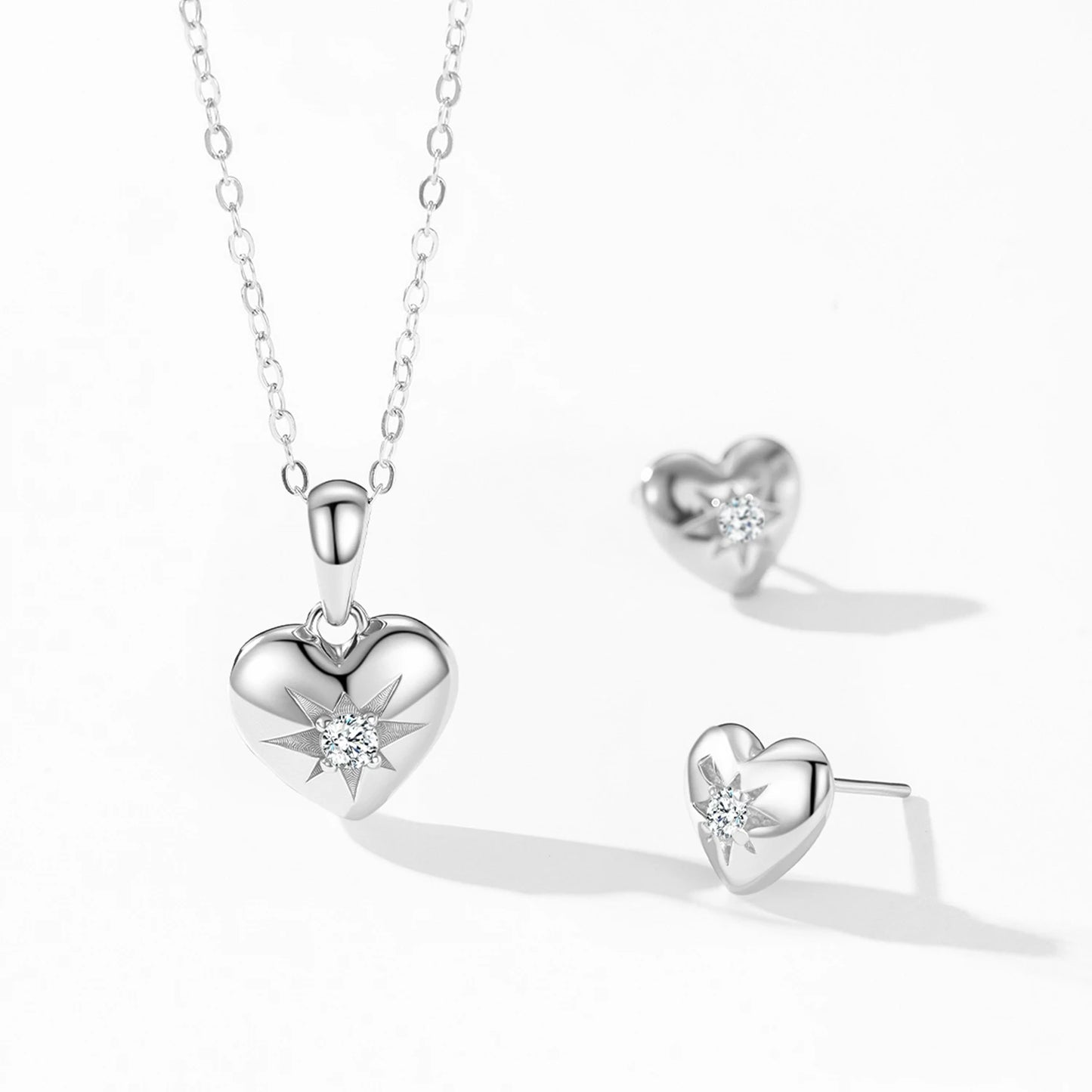 925 Sterling Silver Romance Heart Stud Earrings