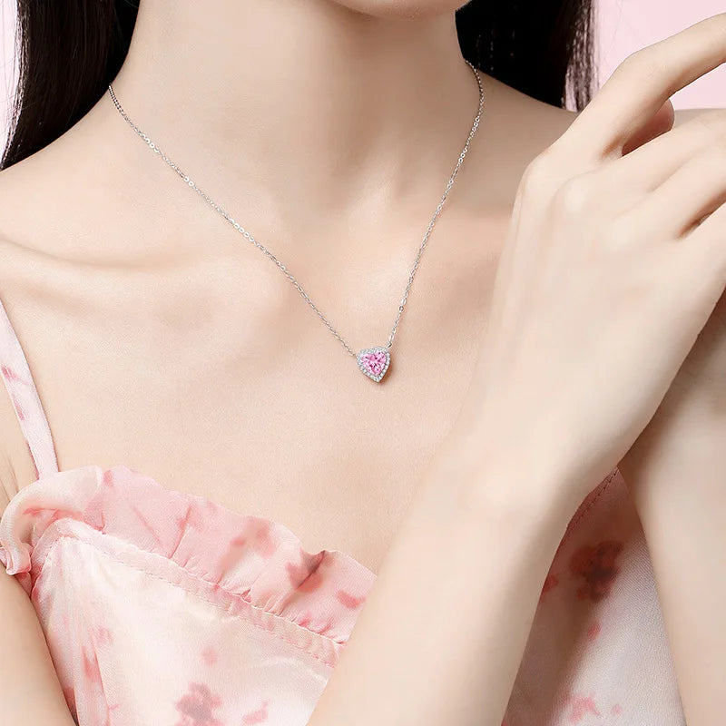 925 Silver Pink Heart Zircon Luxury Pendant