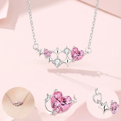 925 Silver Necklace Trendy Pink Diamond Love Star Pendant