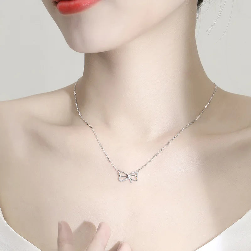 925 Silver Bow Necklace for Women